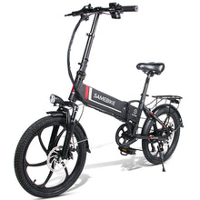 Charger l'image dans la galerie, SAMEBIKE 20LVXD30 de 20 pouces, batterie 10 Ah, Shimano 7 vitesses, moteur 350 W, vitesse maximale 35 km/h, éclairage avant LED en alliage d'aluminium, hauteurs réglables - Blanc ou noir