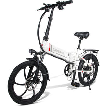 Charger l'image dans la galerie, SAMEBIKE 20LVXD30 de 20 pouces, batterie 10 Ah, Shimano 7 vitesses, moteur 350 W, vitesse maximale 35 km/h, éclairage avant LED en alliage d'aluminium, hauteurs réglables - Blanc ou noir