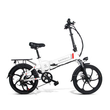 Charger l'image dans la galerie, SAMEBIKE 20LVXD30 de 20 pouces, batterie 10 Ah, Shimano 7 vitesses, moteur 350 W, vitesse maximale 35 km/h, éclairage avant LED en alliage d'aluminium, hauteurs réglables - Blanc ou noir