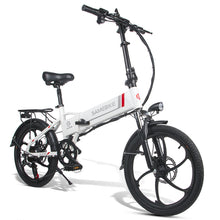 Charger l'image dans la galerie, SAMEBIKE 20LVXD30 de 20 pouces, batterie 10 Ah, Shimano 7 vitesses, moteur 350 W, vitesse maximale 35 km/h, éclairage avant LED en alliage d'aluminium, hauteurs réglables - Blanc ou noir
