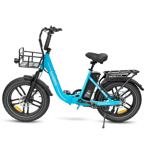 SAMEBIKE C05 Pro electric bike, 500 W motor, 36 V 13 Ah battery, 20 x 4 inch tires, maximum speed 35 km/h, maximum range 70 km, mechanical disc brakes, Shimano 7 speeds