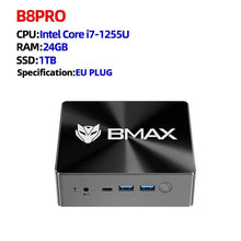 Laden Sie das Bild in den Galerie-Viewer, BMAX Mini-PC B8PRO Intel Core I7-1255U 10 Core Windows 11 24 GB RAM 1 TB NVcloser SSD HDMI USB Bluetooth WiFi 6 Typ-C-Computer 