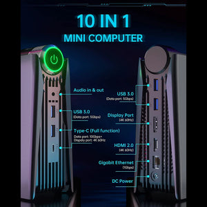 OUVIS AMR5 Mini PC, AMD Ryzen 7 5700U 8 Cores up to 4.3GHz, 16GB DDR4 512GB SSD, HDMI+DP+Type-C 4K 60Hz Triple Display, 4xUSB 3.0 1000Mbps LAN WiFi5 Bluetooth4.2, Windows 11 Pro, Auto/Silent Eco/Performance -EU