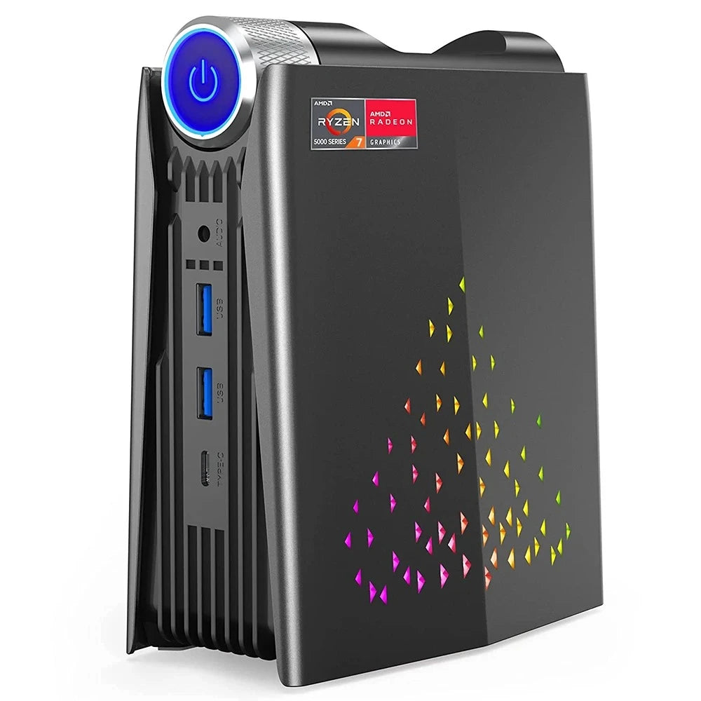 OUVIS AMR5 Mini PC, AMD Ryzen 7 5700U 8 Cores up to 4.3GHz, 16GB DDR4 512GB SSD, HDMI+DP+Type-C 4K 60Hz Triple Display, 4xUSB 3.0 1000Mbps LAN WiFi5 Bluetooth4.2, Windows 11 Pro, Auto/Silent Eco/Performance -EU