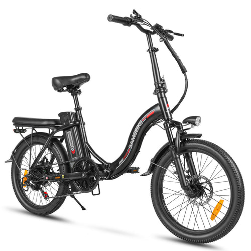 Vélo électrique pliable SAMEBIKE CY20, roue à rayons 20 x 2,35 pouces, moteur 350 W, batterie 36 V 12 Ah, vitesse maximale 32 km/h, autonomie maximale 80 km, double suspension, freins à disque mécaniques, Shimano 7 vitesses, écran LCD - Kukirin Officiel