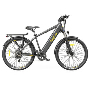 Eleglide T1 Step-Over, Electric Trekking Bike, 27.5 inch Tires, 36V 13Ah + 13Ah Dual Batteries, 250W Motor, Shimano 7 Speed, Max Speed ​​25km/h, Max Range 100km, IPX4 Waterproof, Dual Disc Brake - Black